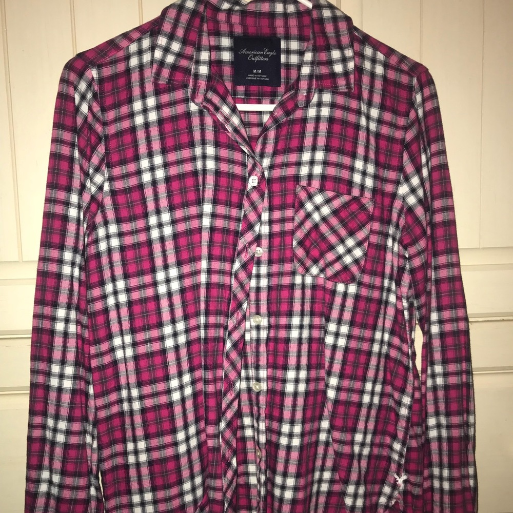 Pink, white & black plaid shirt